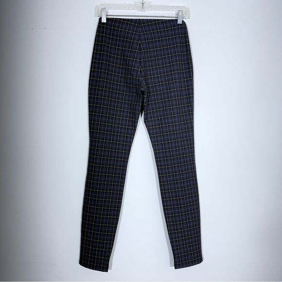 THEORY Galway Tech Skinny Pants Leggings Plaid Black Blue Ankle Side Zip Size 2 - Picture 11 of 16